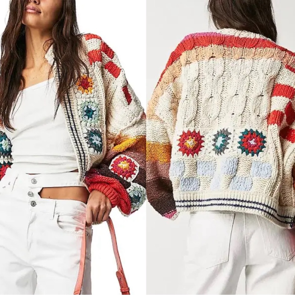 Free People x SAACHI Clear Skies Crochet Cardigan Medium